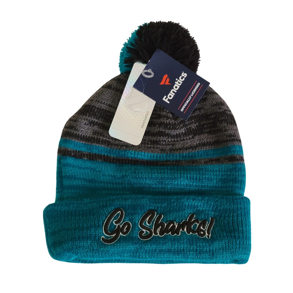 Fanatics San Jose Sharks Beanie Hat Unisex OS Teal Black NHL Winger Pom Knit NEW